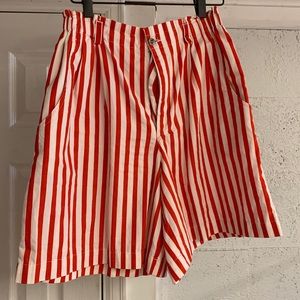 Cotton striped preppy shorts with pleats